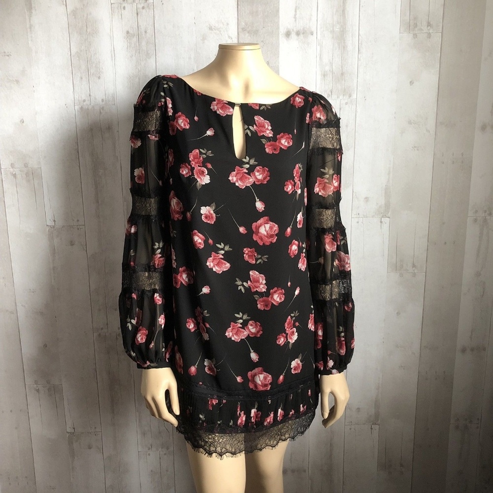 White House Black Market Lace Trim Floral Tunic Dress